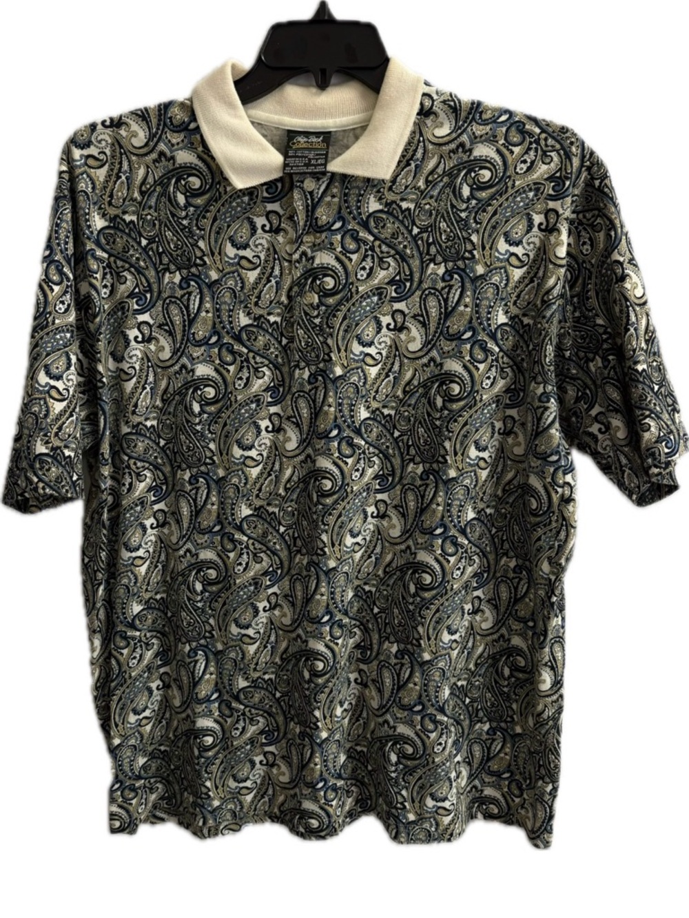 Classic Paisley Short-Sleeve Polo in Cream & Navy